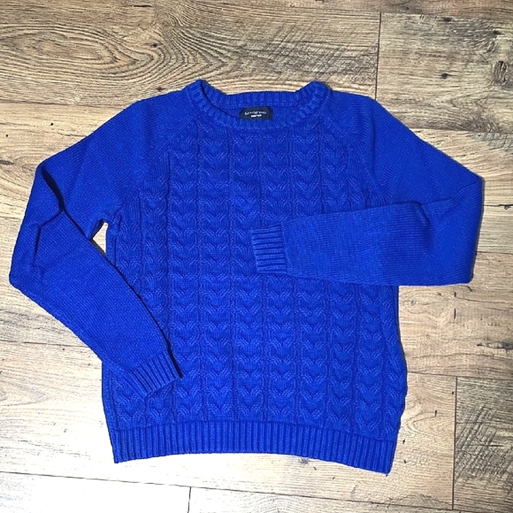 Lands' End Royal Blue Cable Knit Crew Neck Sweater - Picture 1 of 5